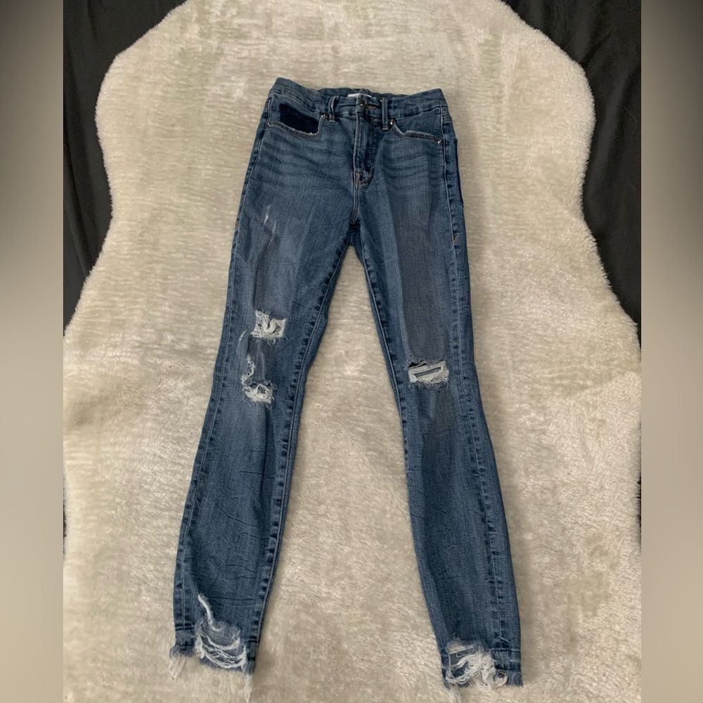 Good American‎ Ankle Ripped Womens Blue Denim Skinny Jeans Size 2/26 Pants